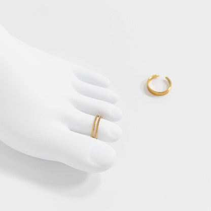 18K Gold PVD Stainless Steel Adjustable Double Bar Toe Ring: Gold