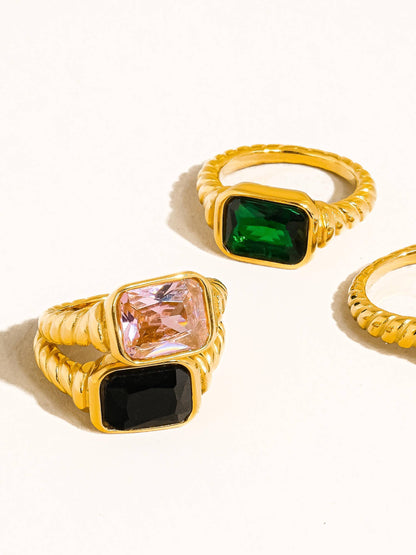 Laverne 18K Gold Non-Tarnish CZ Cocktail Ring: Black