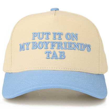 C.C PUT IT ON MY BOYFRIEND'S TAB Letter Two Tone Trucker Hat: Sky Blue