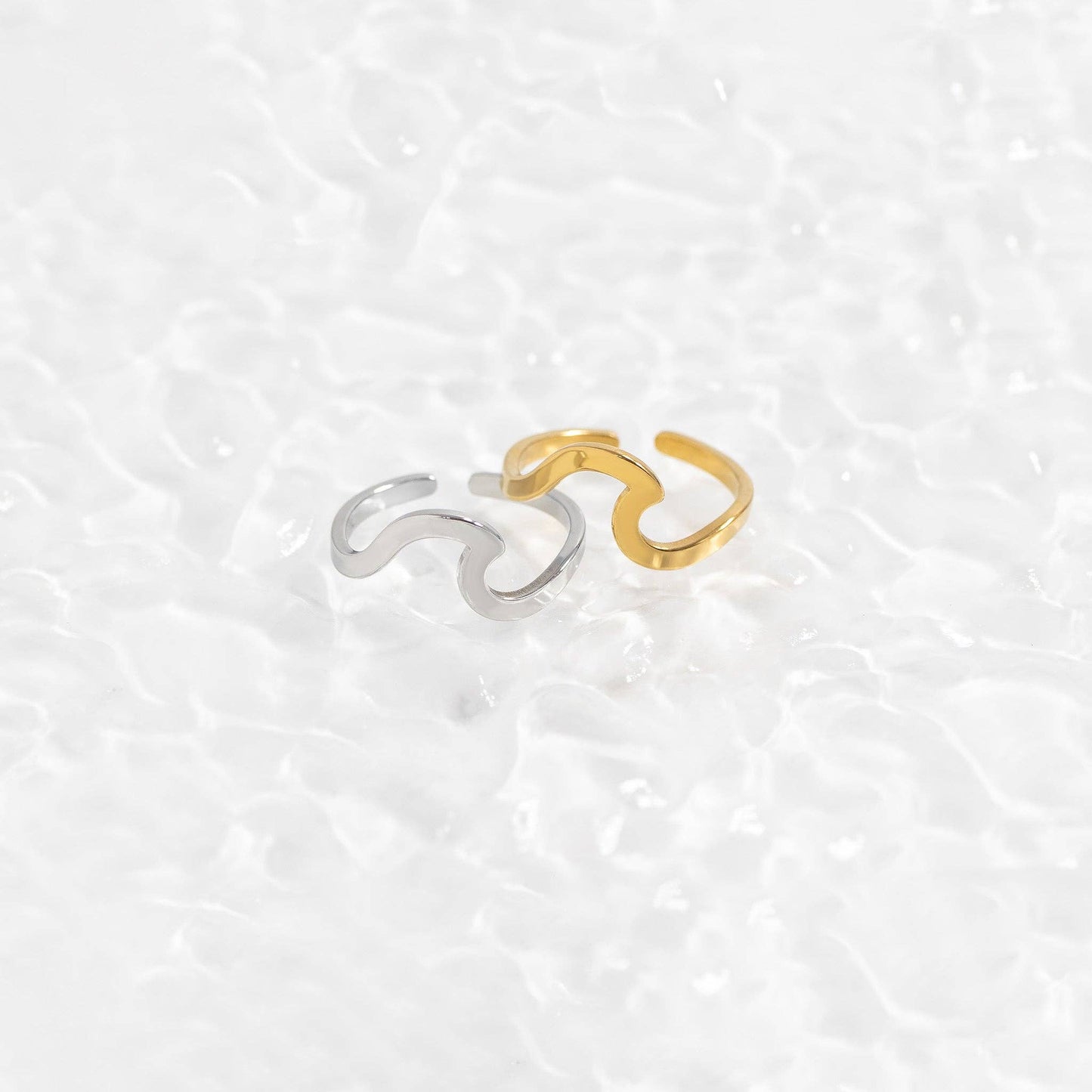 18K Gold PVD Stainless Steel Adjustable Wave Toe Ring: Stainless