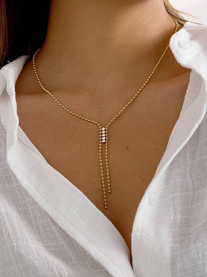 Zephine 18K Gold Non-Tarnish CZ Lariat Necklace: Yellow Gold
