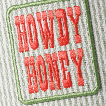 HOWDY HONEY Embroidered Patch Seersucker Baseball Cap: SAGE / ONE SIZE