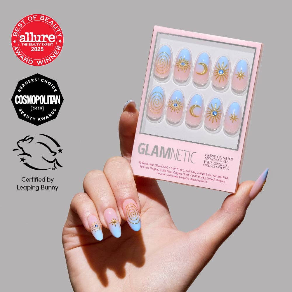 Spirited Sky Press-On Nails | Blue Gold Ombre Medium Oval