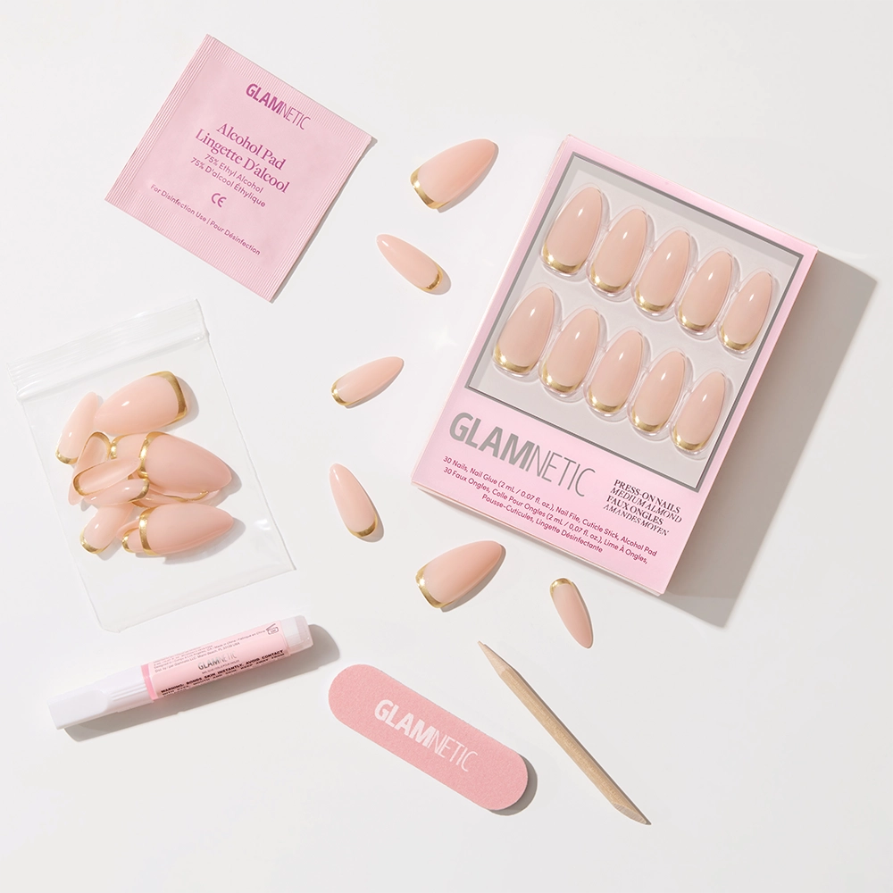 Goal Getter Press-On Nails | Medium Almond Nude Gold Luxe Nails