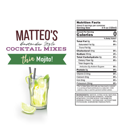 Matteo's Sugar Free Cocktail Mixes - Mojito - Delicious Cocktail Mixers, 0 Calories, 0 Sugar Cocktails, Keto Friendly Drinks: 1 Bottle