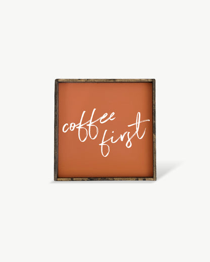 Coffee First Framed Print – Kitchen & Coffee Bar Wall Art: White