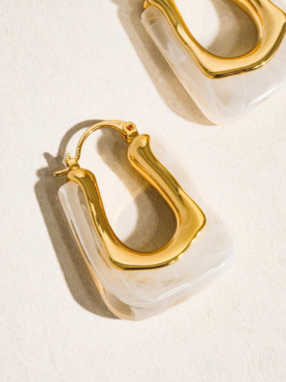 Talia 18K Gold U-Shaped Boho Hoop Earring: White