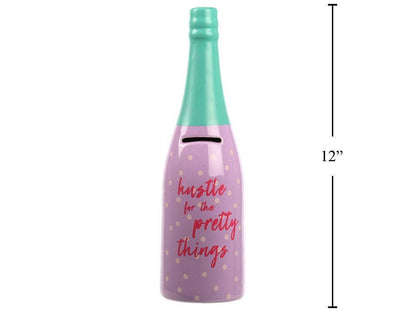 Joli Champagne Bottle Money Bank,Ceramic: Orange