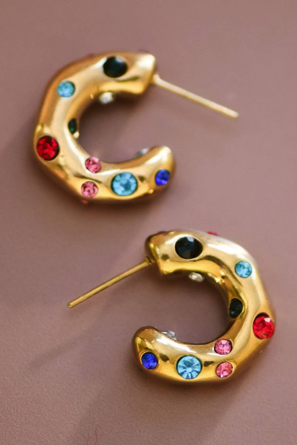 18K Gold Plated Waterproof Stainless Steel Hoop Earrings - 7017: S0OX3T7017 Crystal
