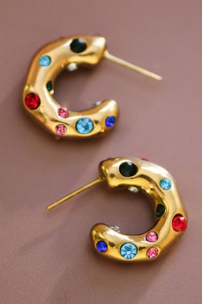 18K Gold Plated Waterproof Stainless Steel Hoop Earrings - 7017: S0OX3T7017 Crystal