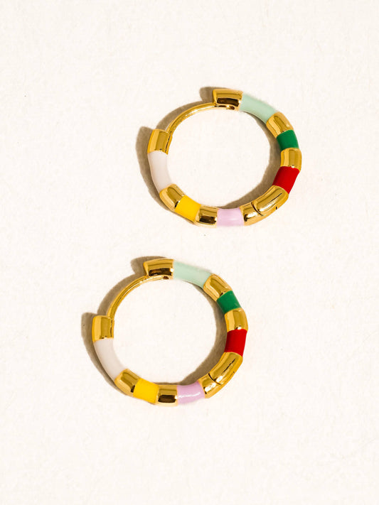 Avielle 18K Gold Vintage Enamel Hoop Earring: Multi-Colored