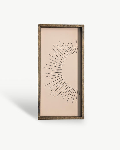 Sunburst Framed Print – Handmade Boho Line Art Wood Print: Clay