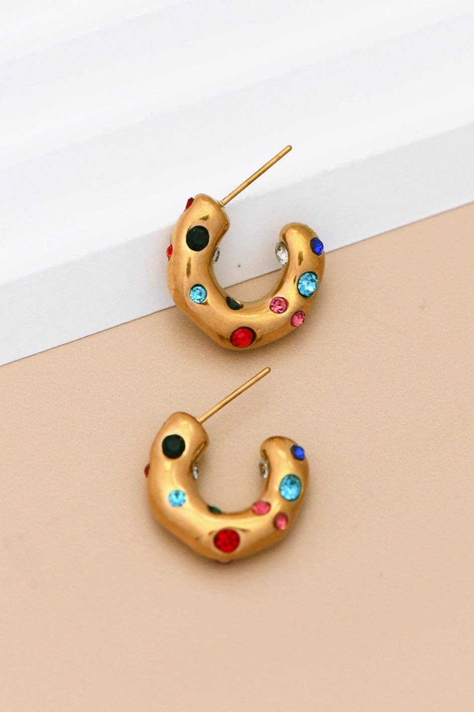18K Gold Plated Waterproof Stainless Steel Hoop Earrings - 7017: S0OX3T7017 Crystal