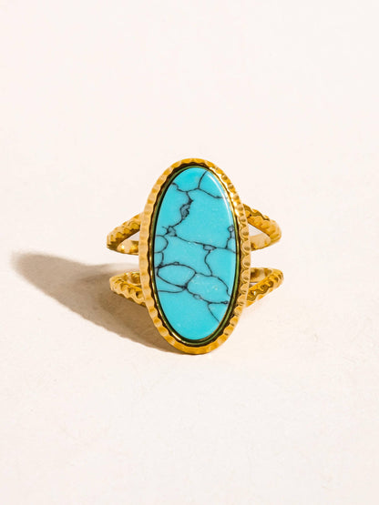 Ashwin 18K Gold Non-Tarnish Natural Stone Ring: Green