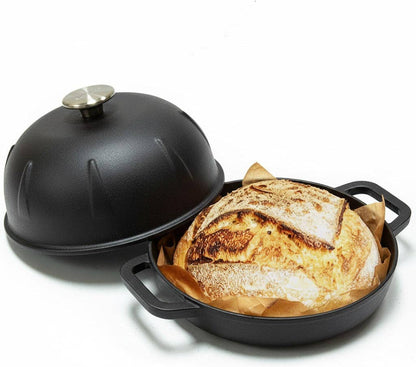 Cuisiland Pre-Seasoned Cast Iron Bread Cloche – Dome Lid Dutch Oven for Artisan Sourdough Baking – Heat-Retaining, Nonstick Bakeware for Crispy Crust & Even Baking – Oven Safe: Green