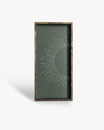 Sunburst Framed Print – Handmade Boho Line Art Wood Print: Clay