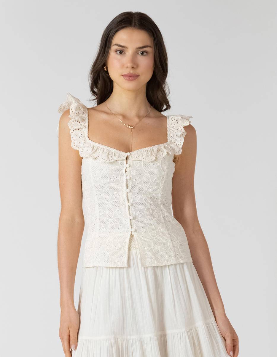 BUTTON FRONT EYELET TANK - Dex