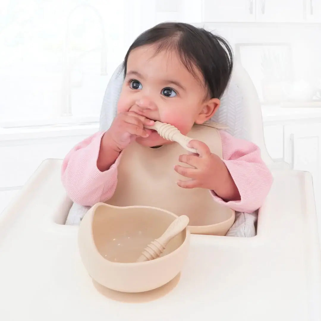 Suction Bowl & Training Spoons - Almond: Almond