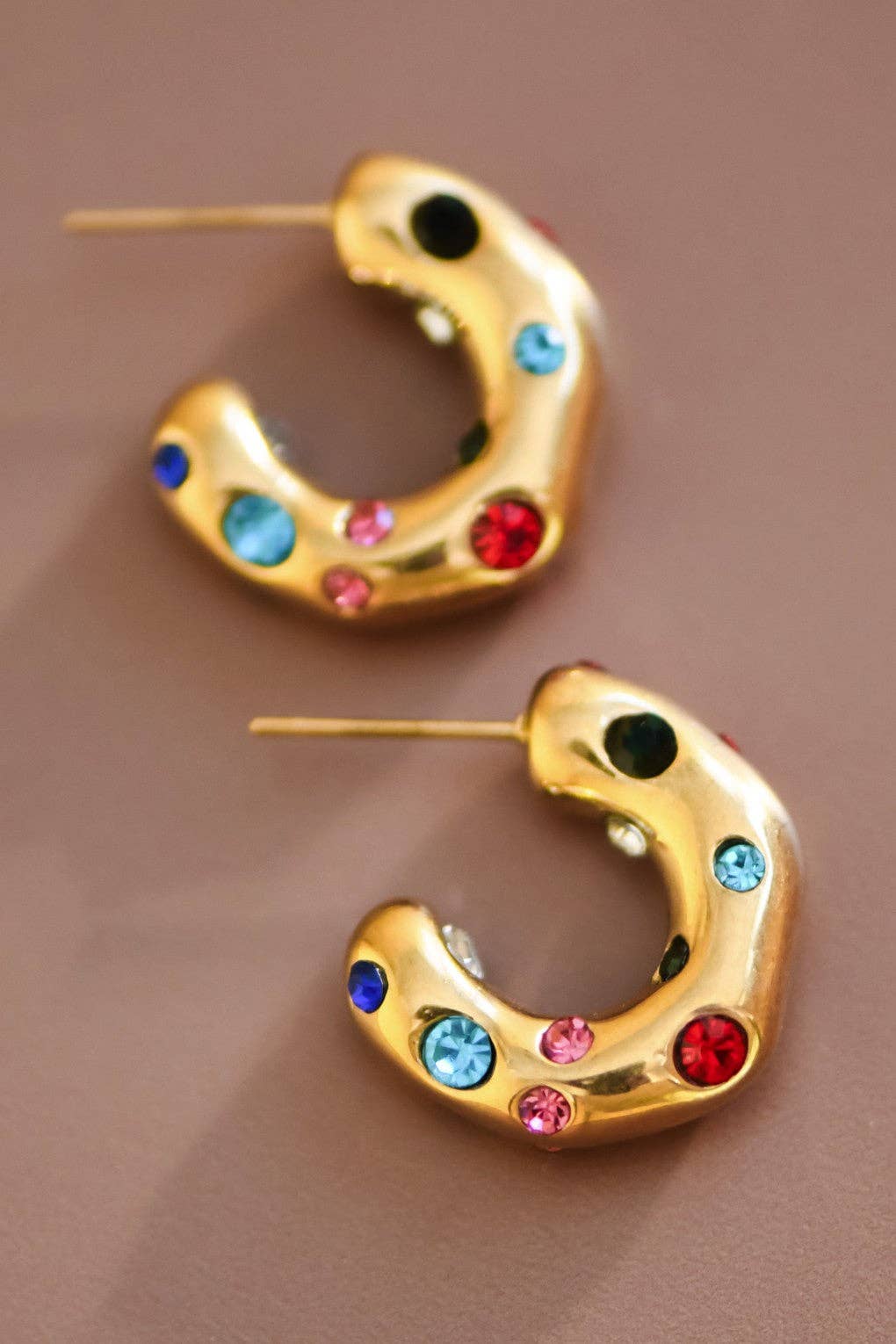 18K Gold Plated Waterproof Stainless Steel Hoop Earrings - 7017: S0OX3T7017 Crystal