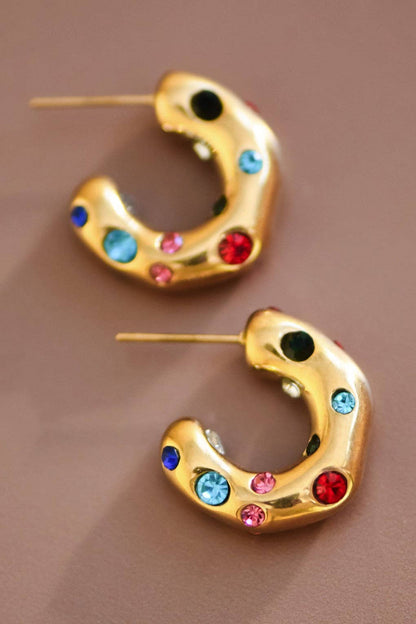 18K Gold Plated Waterproof Stainless Steel Hoop Earrings - 7017: S0OX3T7017 Crystal