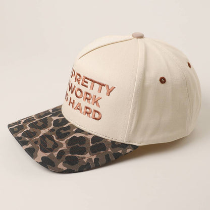 TOO PRETTY TO WORK Embroidery Trucker Hat: LEOPARD / One Size