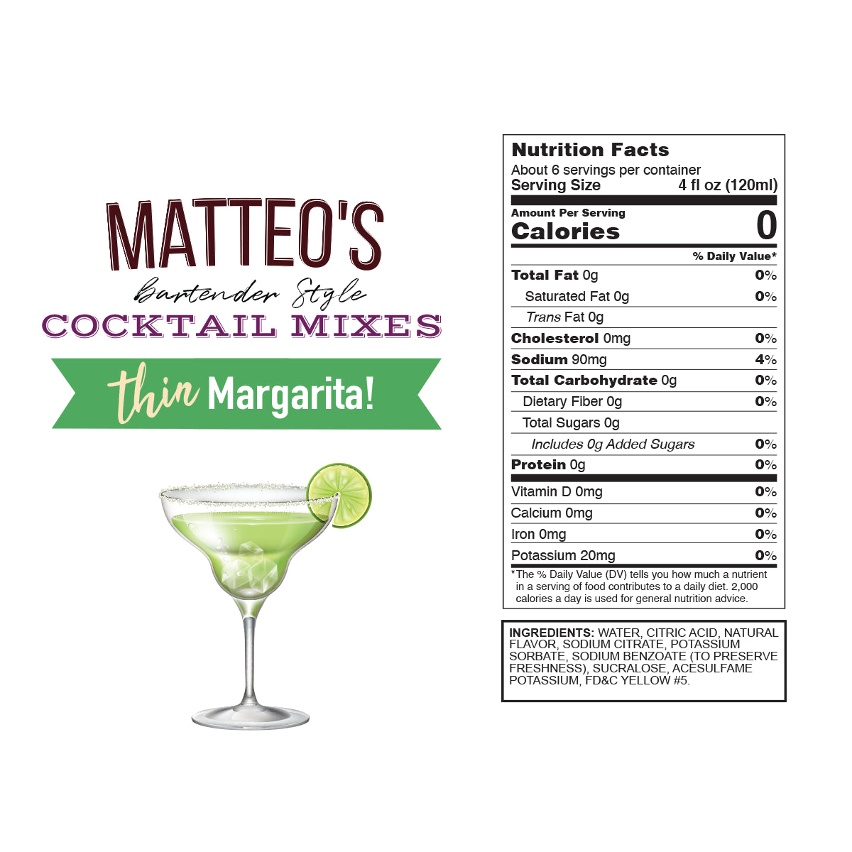 Matteo's Sugar Free Cocktail Mixes - Margarita - Delicious Cocktail Mixers, 0 Calories, 0 Sugar Cocktails, Keto Friendly Drinks: 1 Bottle