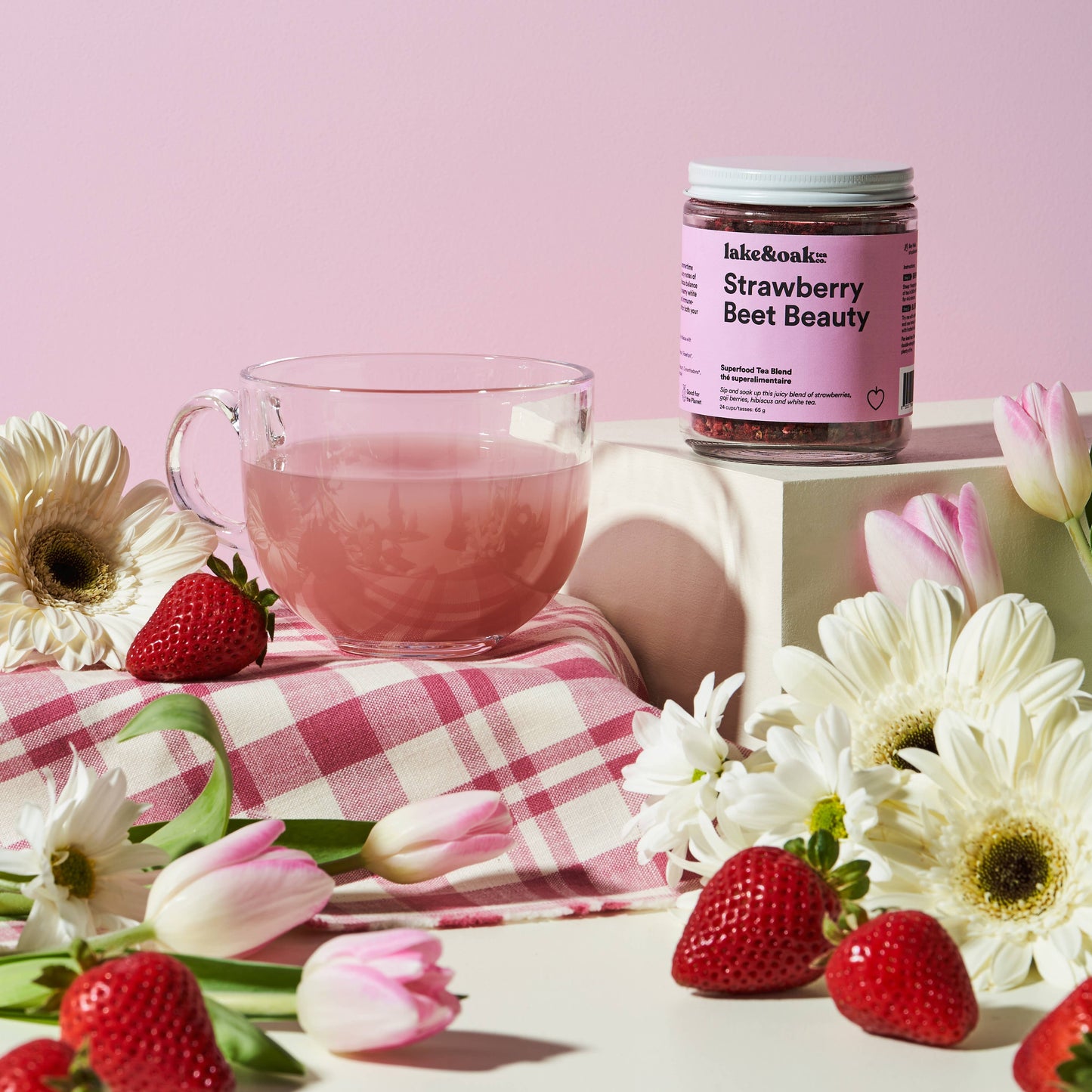 Strawberry Beet Beauty- Superfood Tea Blend: Retail Glass Jar