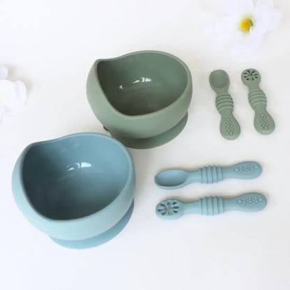 Suction Bowl & Training Spoons - Dusty Teal: Dusty Teal