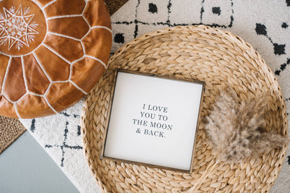 I Love You to the Moon & Back Framed Print– Neutral Nursery: Forest Green