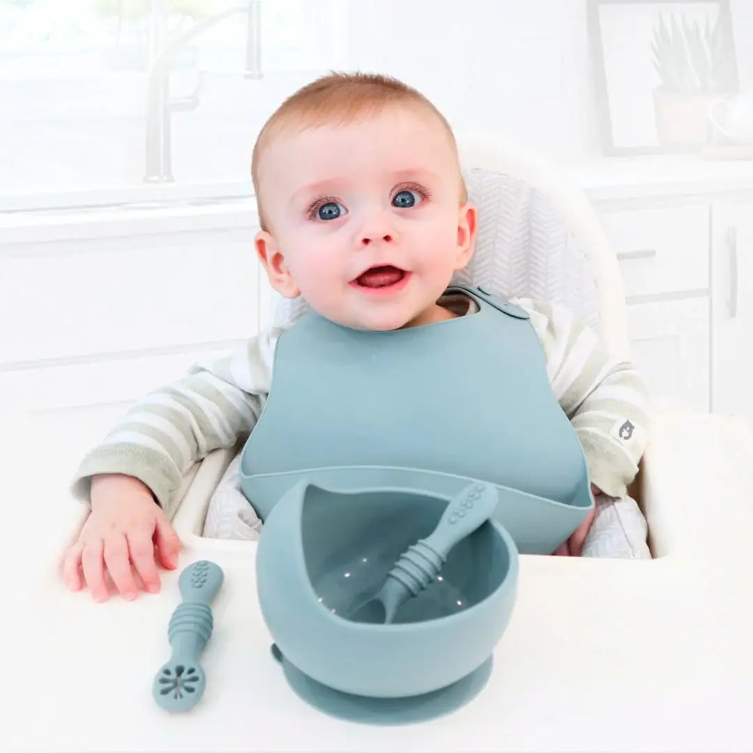 Suction Bowl & Training Spoons - Dusty Teal: Dusty Teal