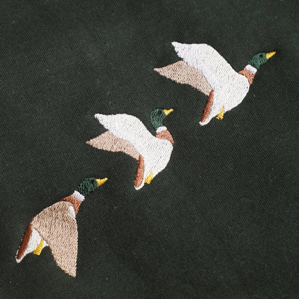 Flying Mallard Embroidered Heavyweight Fleece Sweatshirt: FOREST GREEN / M