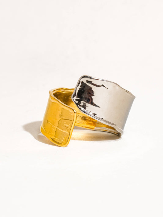 Emmy 18K Gold Non-Tarnish Textured Open Ring: Multi-Colored