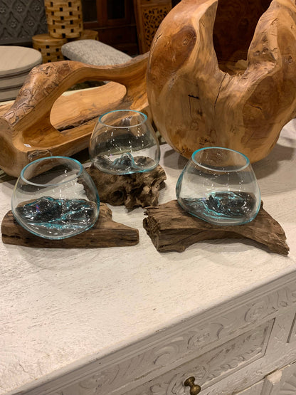 Mini Glass Terrarium on Wood (approx. 6" x 5" x 5")