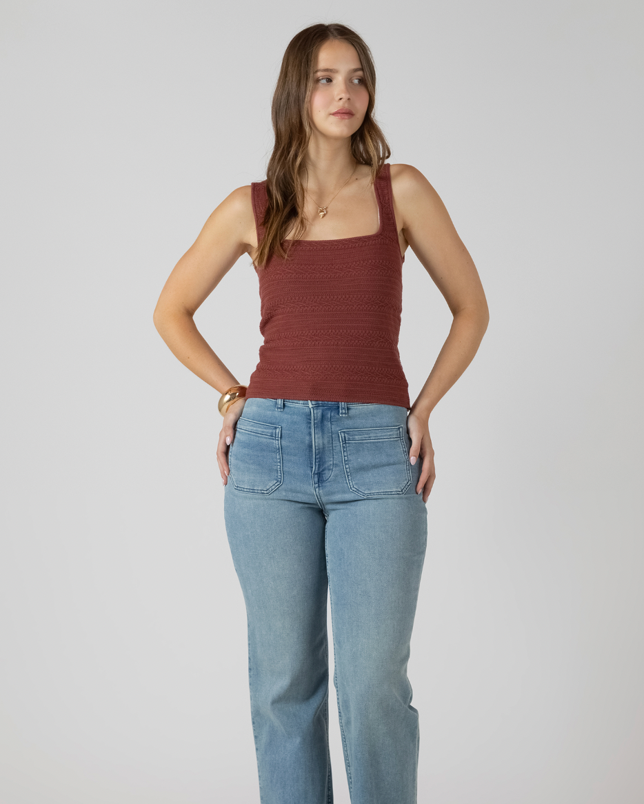 SQUARENECK TEXTURED TANK - BURNT SIENNA -Dex