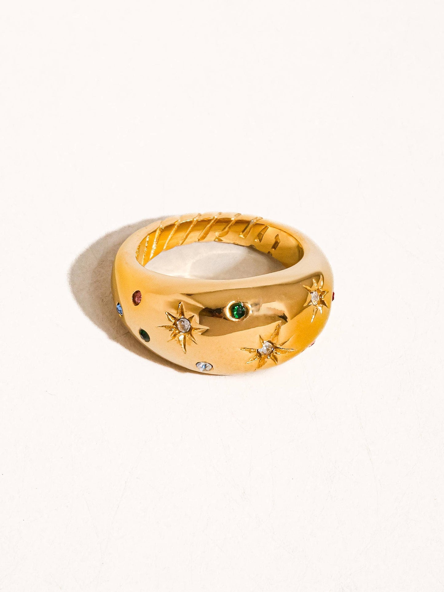 Angela 18K Gold Non-Tarnish Star Dome Ring: Yellow Gold / 8