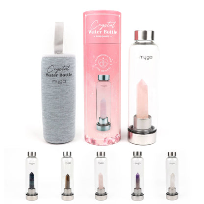 Rose Quartz Crystal Glass Water Bottle