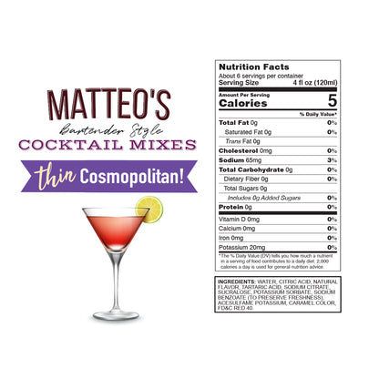 Matteo's Sugar Free Cocktail Mixes - Cosmopolitan - Delicious Cocktail Mixers, 0 Calories, 0 Sugar Cocktails, Keto Friendly Drinks: 1 Bottle