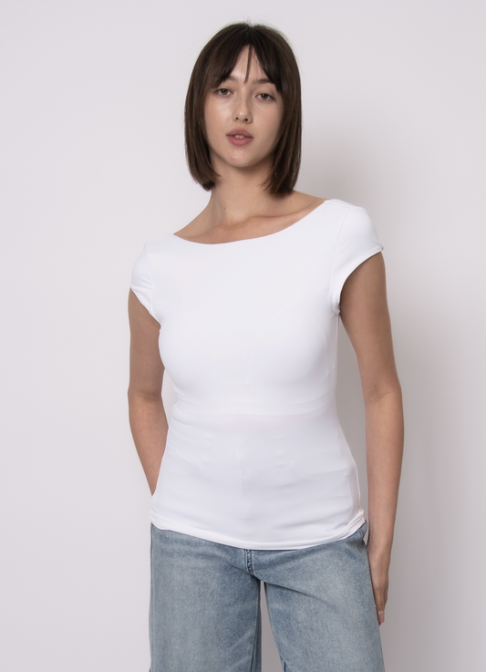 BRIDA SIGNATURE SECOND SKIN LOW BACK NECK TOP W/ BRA CUPS-WHITE