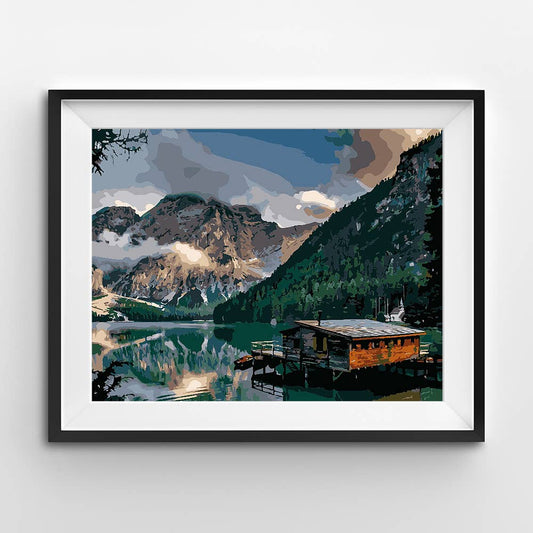 Fjord Cabin Retreat Paint-by-Numbers Kit - Natural life: 16x20in