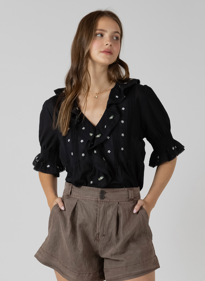 RUFFLE DETAIL EMBROIDERED BLOUSE - Dex