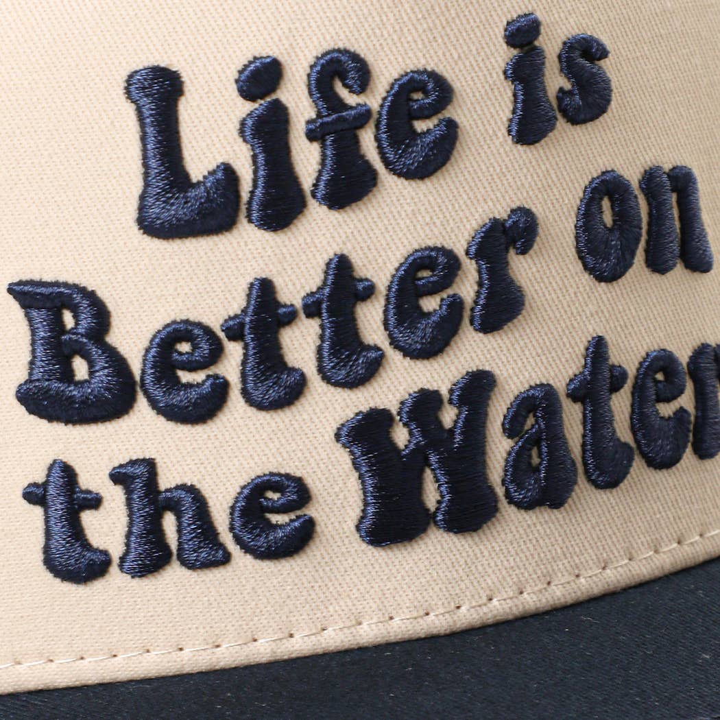 LIFE IS BETTER ON THE WATER 3D Embroidered Trucker Hat: NAVY / ONE SIZE