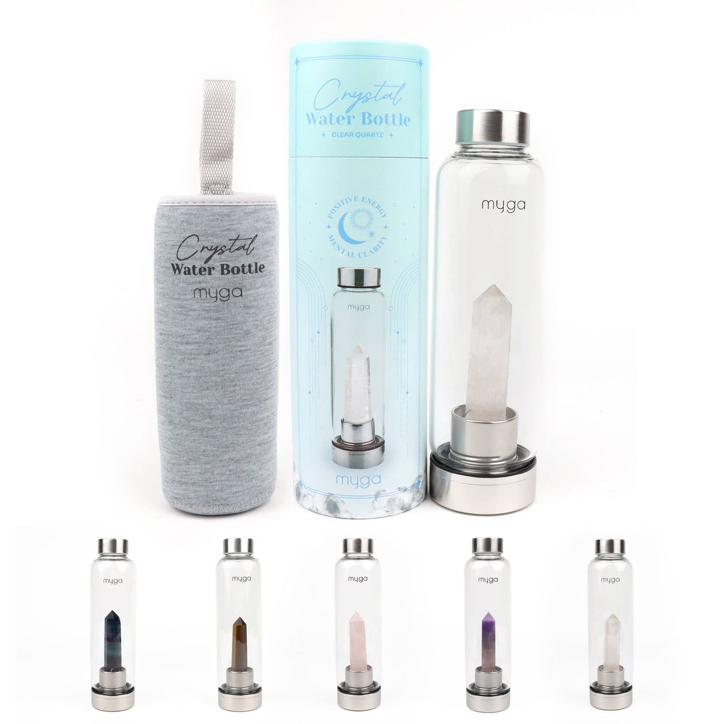 Clear Quartz Crystal Glass Water Bottle