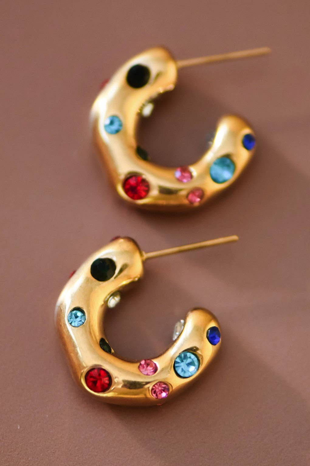 18K Gold Plated Waterproof Stainless Steel Hoop Earrings - 7017: S0OX3T7017 Crystal