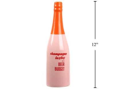 Joli Champagne Bottle Money Bank,Ceramic: Orange