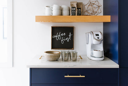 Coffee First Framed Print – Kitchen & Coffee Bar Wall Art: White