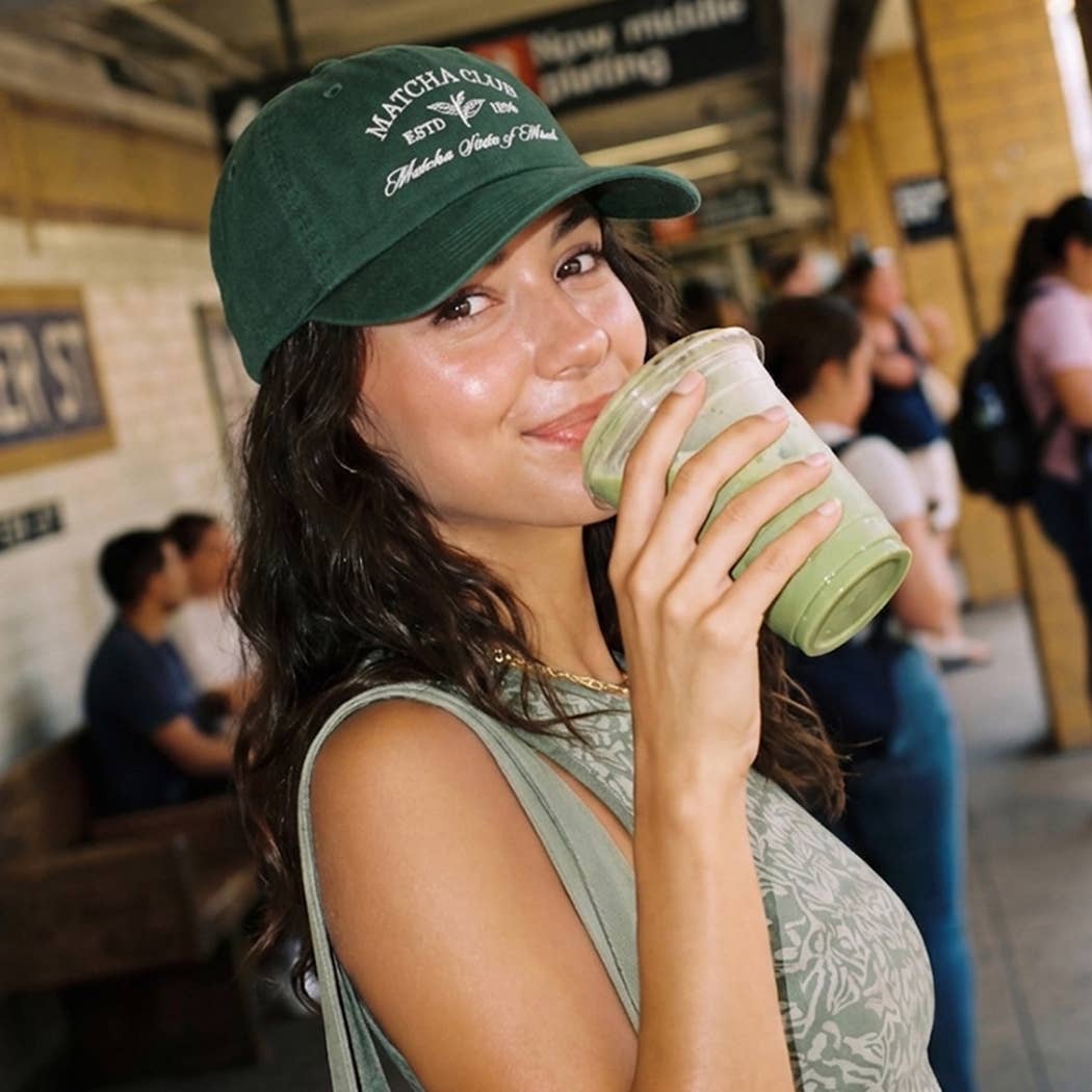 MATCHA CLUB Embroidered Cotton Baseball Cap: DK GREEN / ONE SIZE