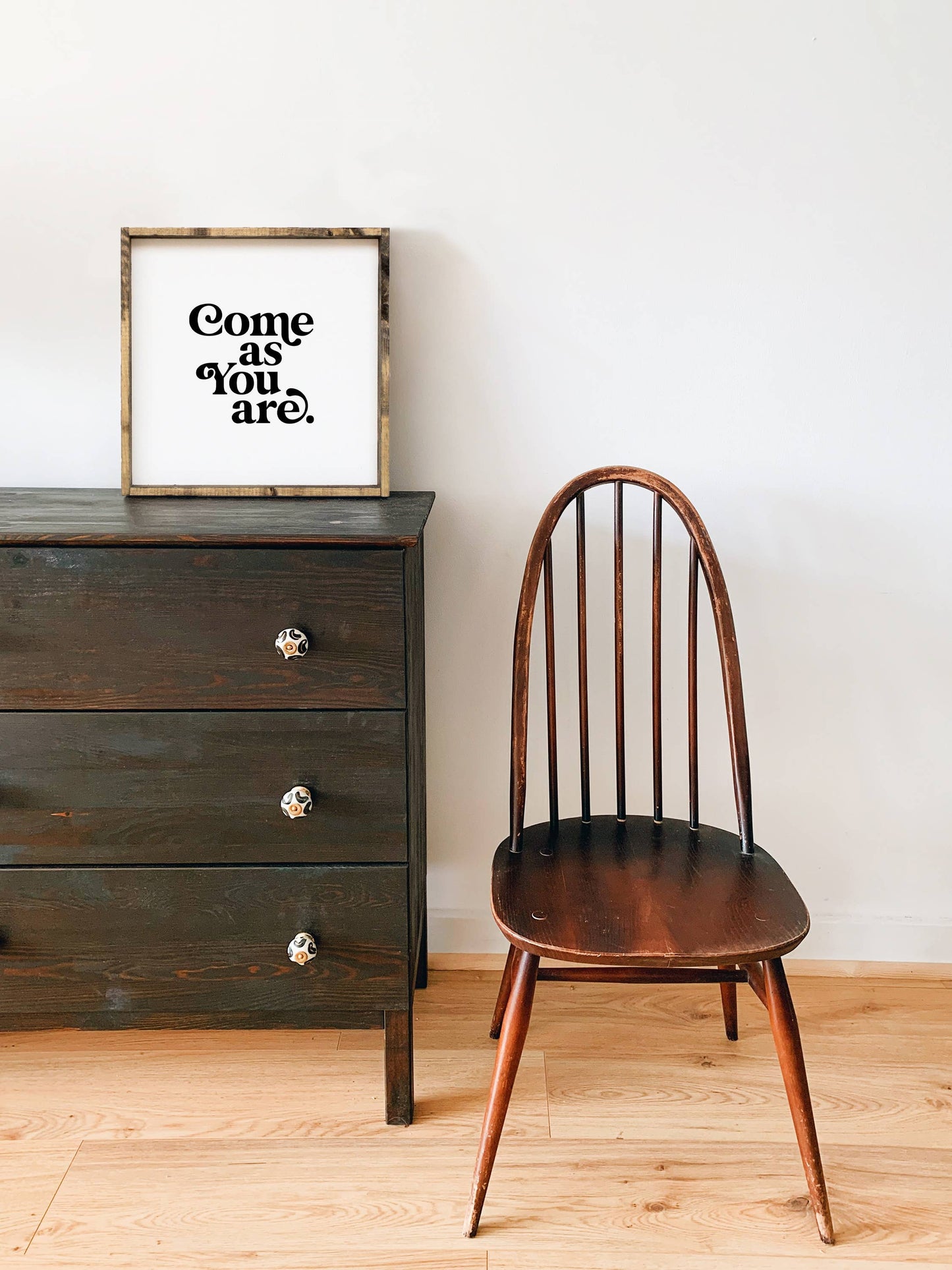 Come As You Are Framed Print -  Inspirational Wood Sign: White / Dark Walnut / 13"x13"