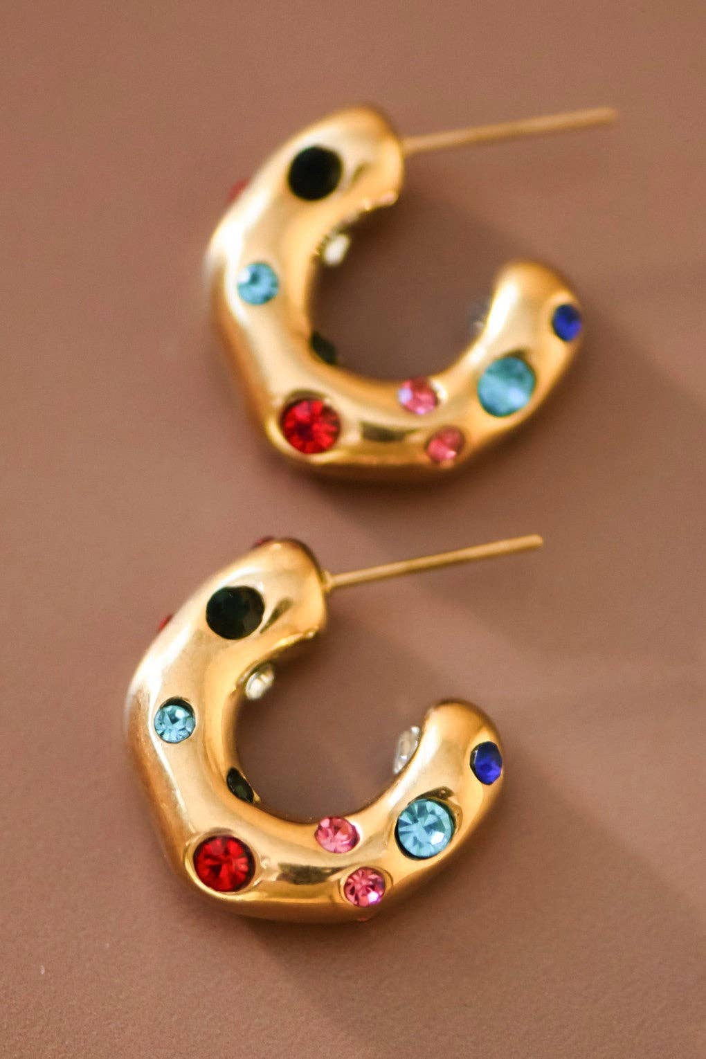 18K Gold Plated Waterproof Stainless Steel Hoop Earrings - 7017: S0OX3T7017 Crystal