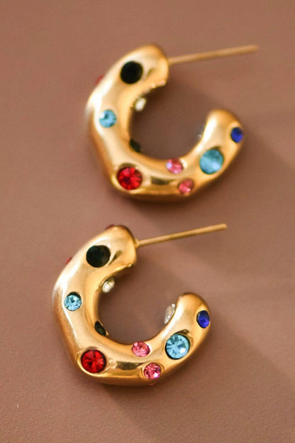 18K Gold Plated Waterproof Stainless Steel Hoop Earrings - 7017: S0OX3T7017 Crystal