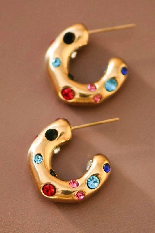18K Gold Plated Waterproof Stainless Steel Hoop Earrings - 7017: S0OX3T7017 Crystal